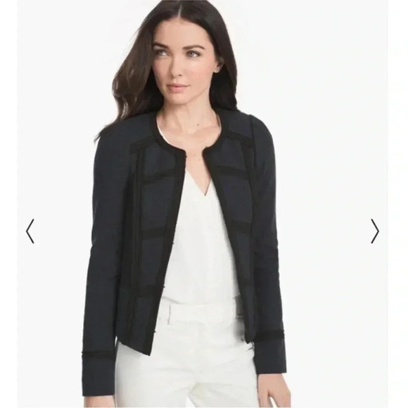 White House Black Market WHBM Navy Blue Tweed Crop Jacket 6 - Picture 1 of 5